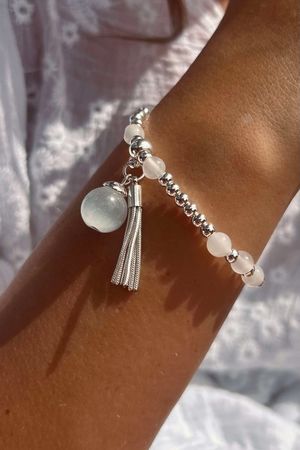 Laundry B Free Spirit Stretch Stacker Bracelet Moon Stone & Tassel Silver
